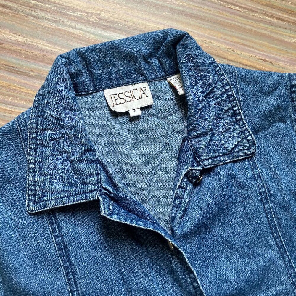 Jessica Sleeveless Denim Chambray Maxi Dress Button Front Embroidered Collar - Picture 7 of 10